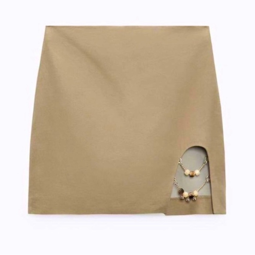 Elegant Tan Skirt with Chain Detail